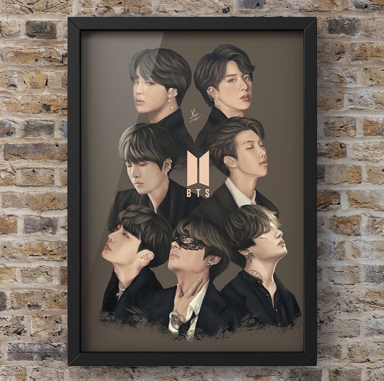 BTS Frame A4 Size, Illustrated Frame BTS, Cute BTS Frame for Army 