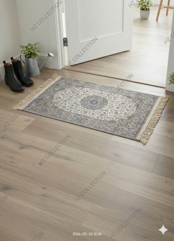 Elegant Floral/Geometric Poly-Cotton Rug - 1 Piece Traditional Design, Hand-Knotted Patterned Prayer Mat
