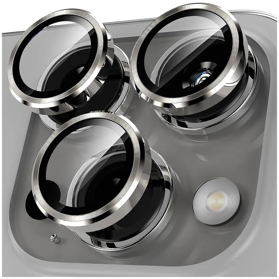 15 pro Max and 15 pro Camera lens ringsultra thin HD glass with metal frame - Natural Titanium