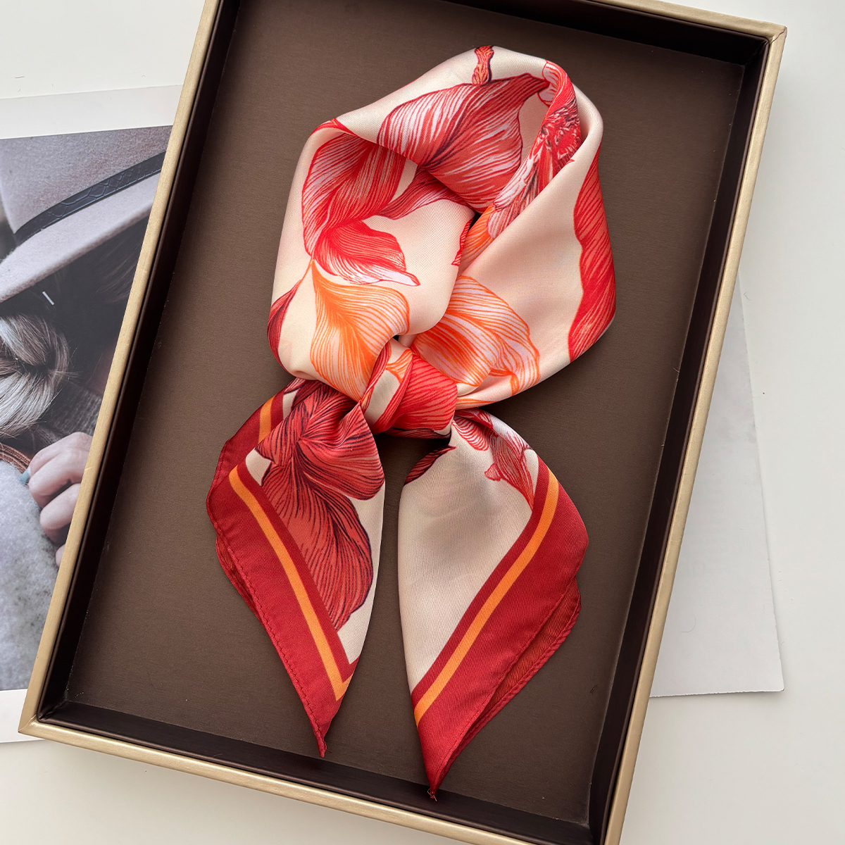 Printed Imitation Silk Scarves Fashion Square Scarf Bandanas For Women Luxury Hijab Neckerchief Elegant Shawl Beach Wraps