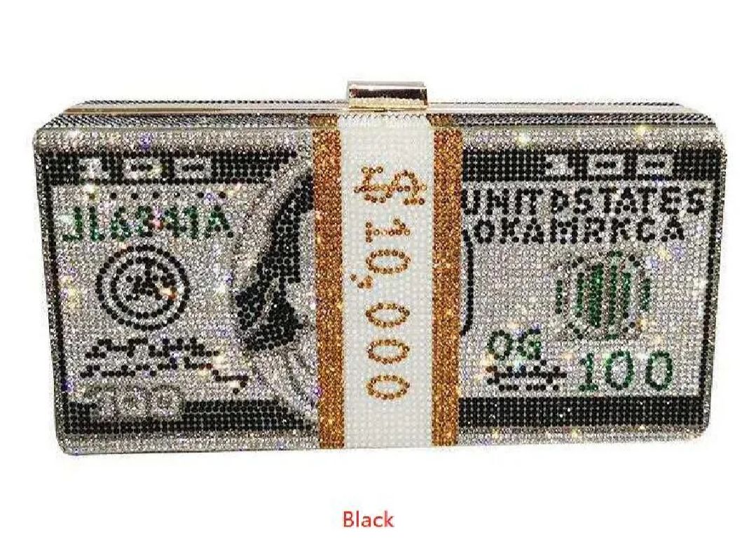 Dollar Clutch Purse For Women Rhinestone Evening Handbag Elegant Money Bag