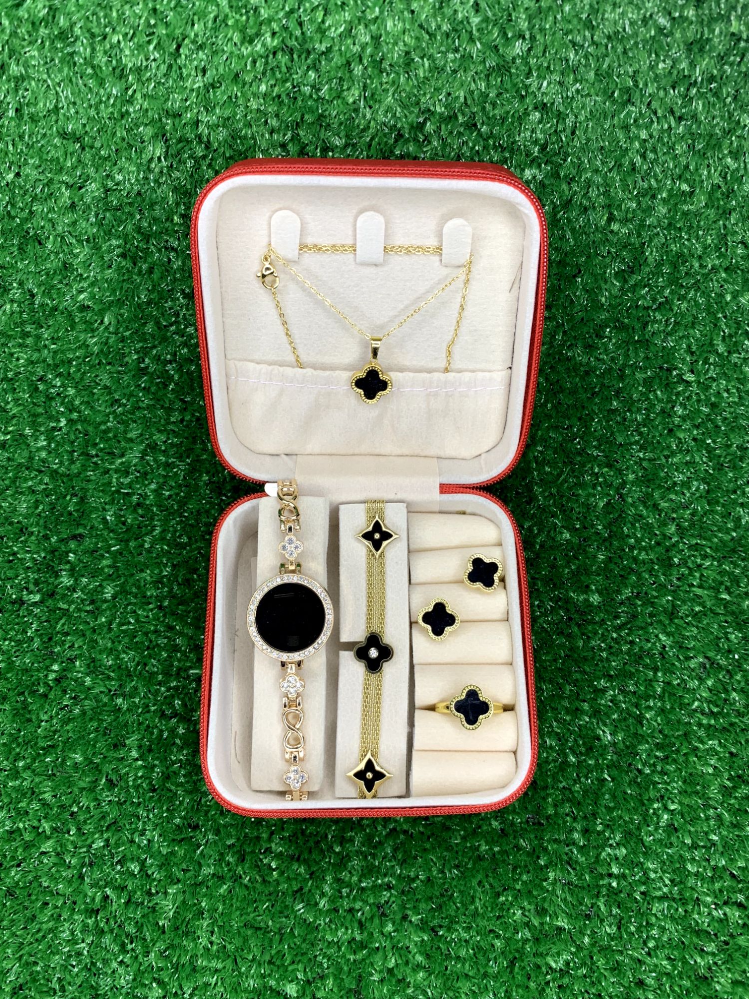 Pack of 6 Watch Set for Women Stainless Steel Analog Quartz Watch with Accessories Fashion and Luxury Style Multiple Colors (with box)