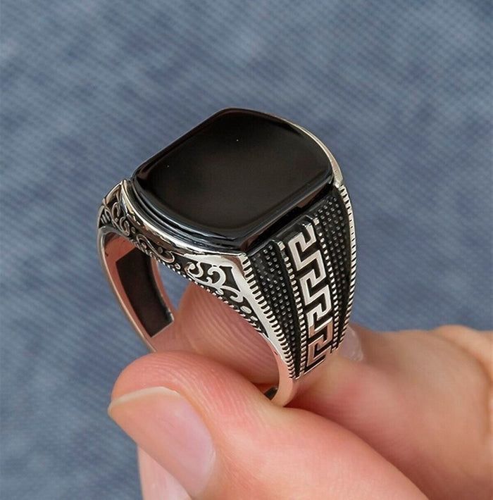 Turkish style Italian Ring Black stone model for boys and men