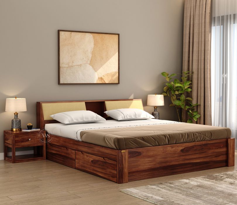 Walken Sheesham Wood Bed with Full Drawer Storage