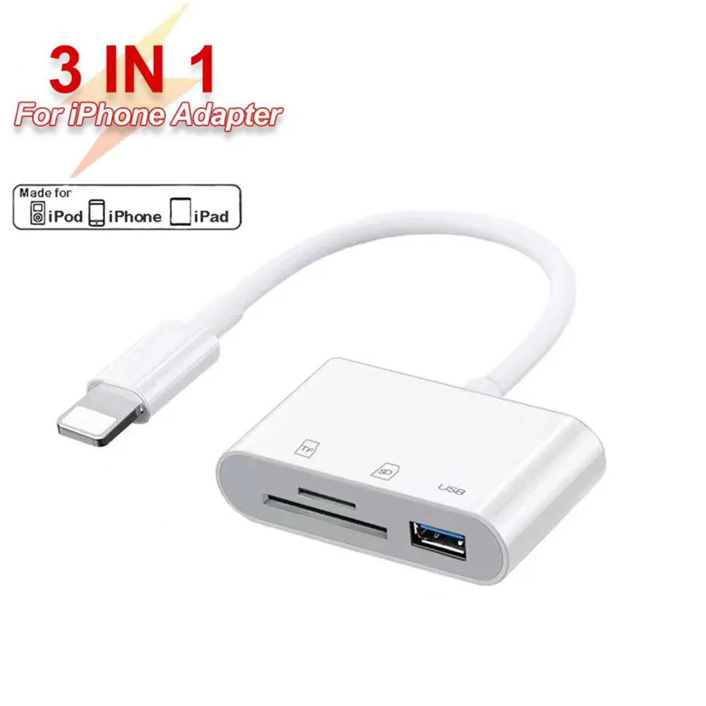 3-in-1 Lightning TypeC to SD & TF Card USB Camera Adapter For iPhone iPad Card Reader USB Dongle for USB Flash Plug  Play