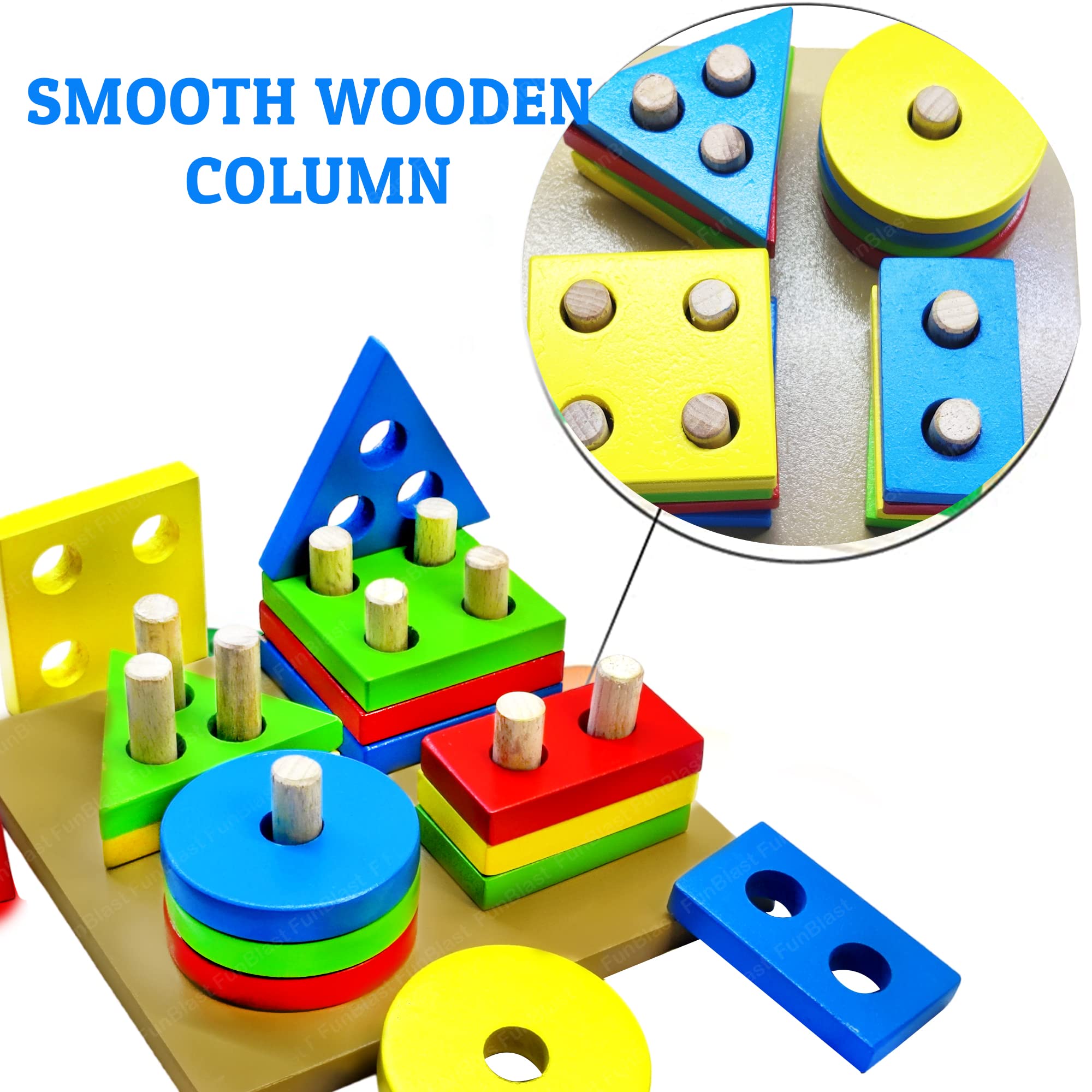 Intellectual Geometric Shape Matching Four Column Blocks Educational & Learning Toys, Wooden Geometric Shape Sorter Puzzle