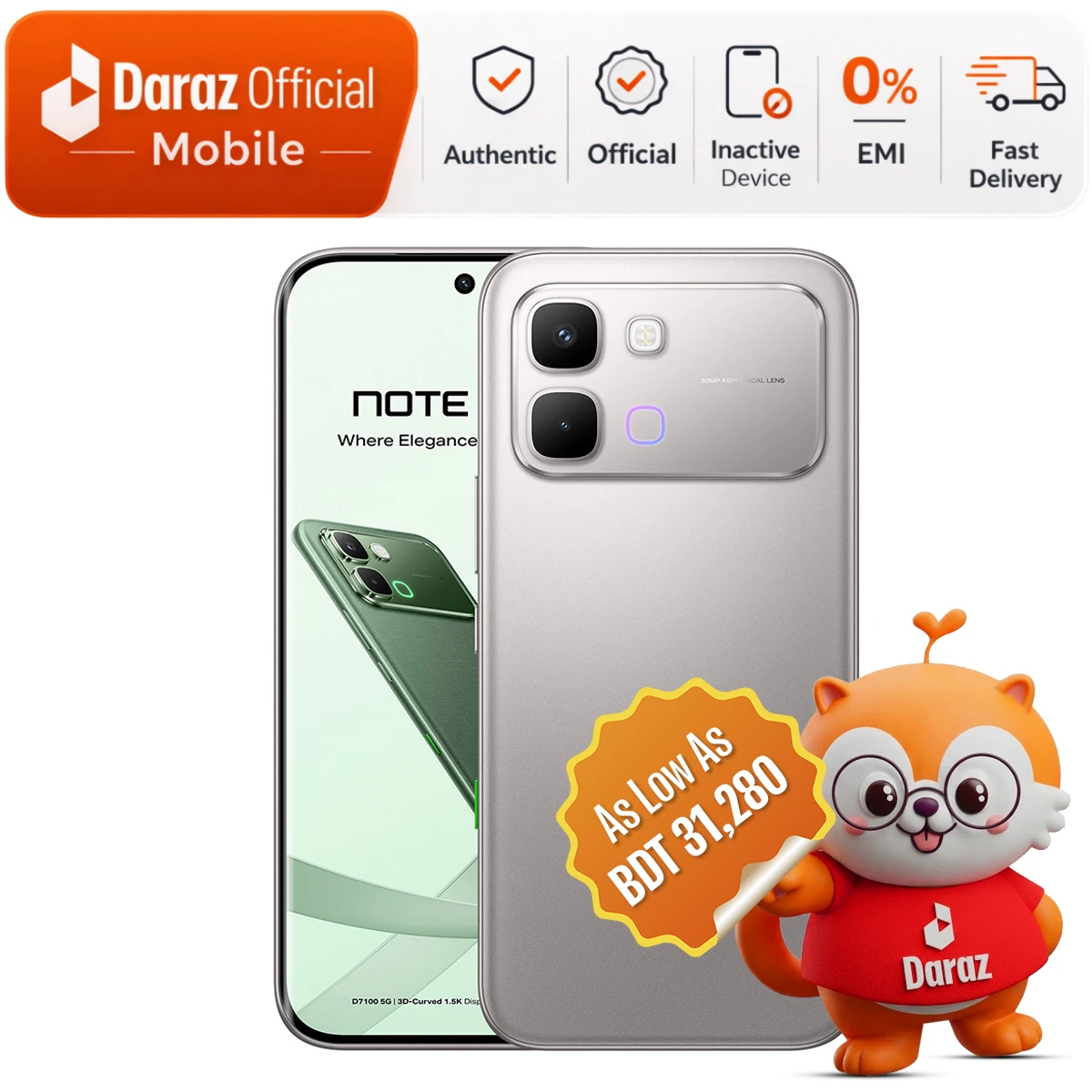 Infinix NOTE Edge 8/256GB | 1.5K 3D curved Display | 6500mAh Ultra-Slim Battery | MTK D7100 5G