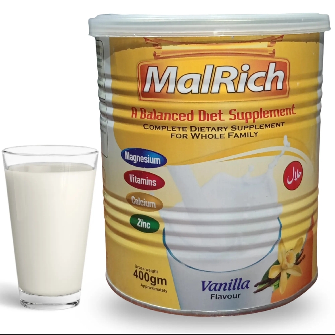 Malrich Weight again powder milk | | Malrich balanced diet supplement powder milk | | Malrich milk supports Healthy growth daily energy Boost | | Rich & Creamy taste - makes perfect | | Nutrition for all ages - from kids |