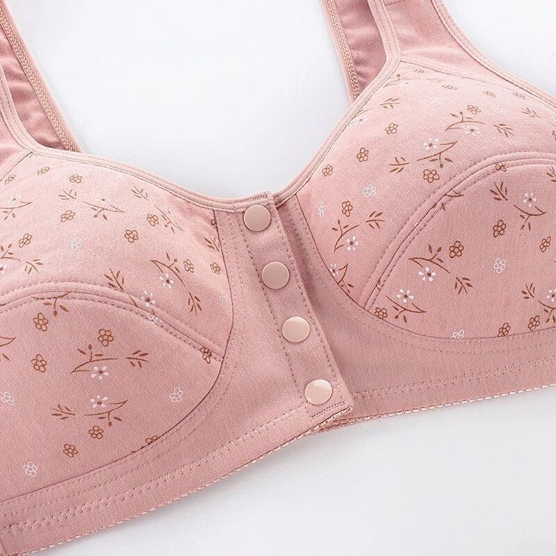 3 Button Front Opening Cotton Maternity Nursing Bra Breast Feeding Non Padded Cotton Material Wireless Front Closure Bra - Random Color