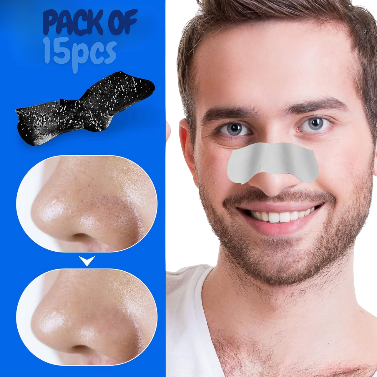 15pcs Nose Blackhead Remover Strips Mask, Charcoal Deep Pore Cleansing Nose Strips for Blackhead Removal & Whitehead Removal, Acne Treatment, Oil Control, Pore Shrinking Skin Care Mask for Men & Women, Facial Nose Cleaning Strips