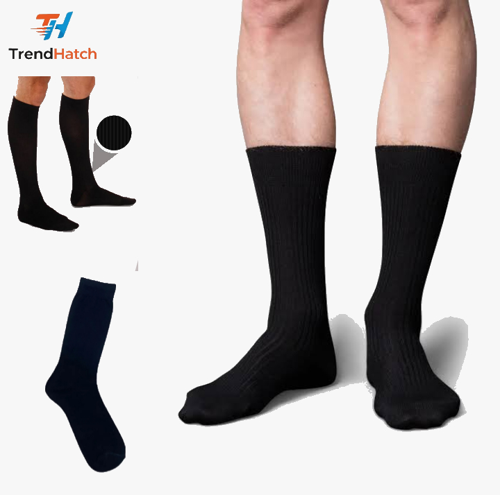 Pack of 3 Mens Black Cotton Socks For Office and School Wear - High Quality and Durable Black Standard Long Socks for Men - High Quality Black Socks for Gents 3 Pairs