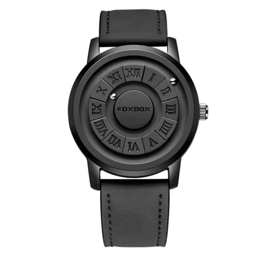 Trend Concept Magnetic Ball Watch Floating Pointer Mirror-less Dial Quartz Analog Watch for Boys/Men Roman Numeral Dial Waterproof Watch Leather Strap