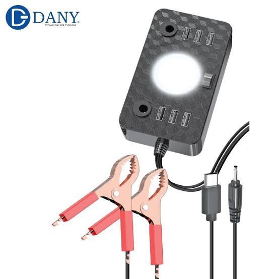 Danny C-1 clipper with LED light 6 USB PORT (Battery DC Soler mobile phone charger adapter+ USB battery clamp+ Power cable), Best price in Pakistan