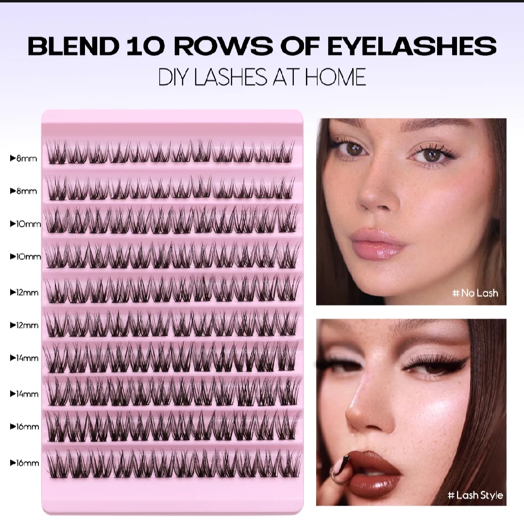 DIY Eyelash Extension kit,Lash Cluster kit waterproof Strong Hold Eyelash Bond, Eyelash Remover and Tweezer (200 Clusters).
