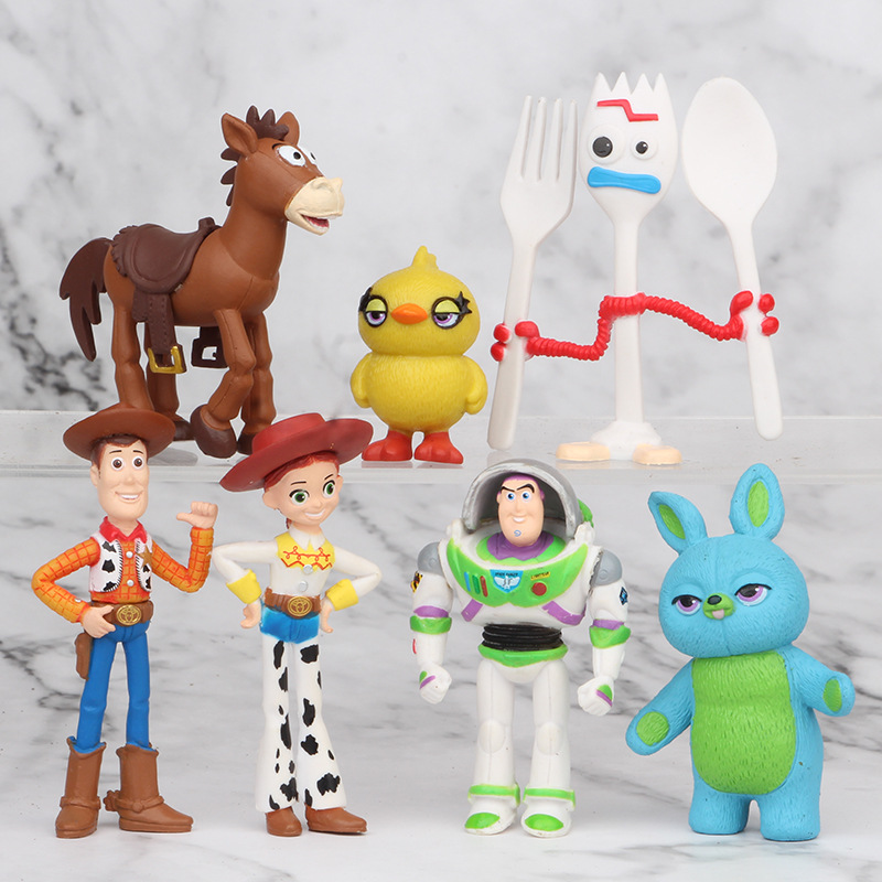 7Pcs Toy Story 4 Action Figures Toy Woody Jessie Buzz Lightyear Forky Pig Bear Figura Model Doll Figurine Boy Birthday  S
