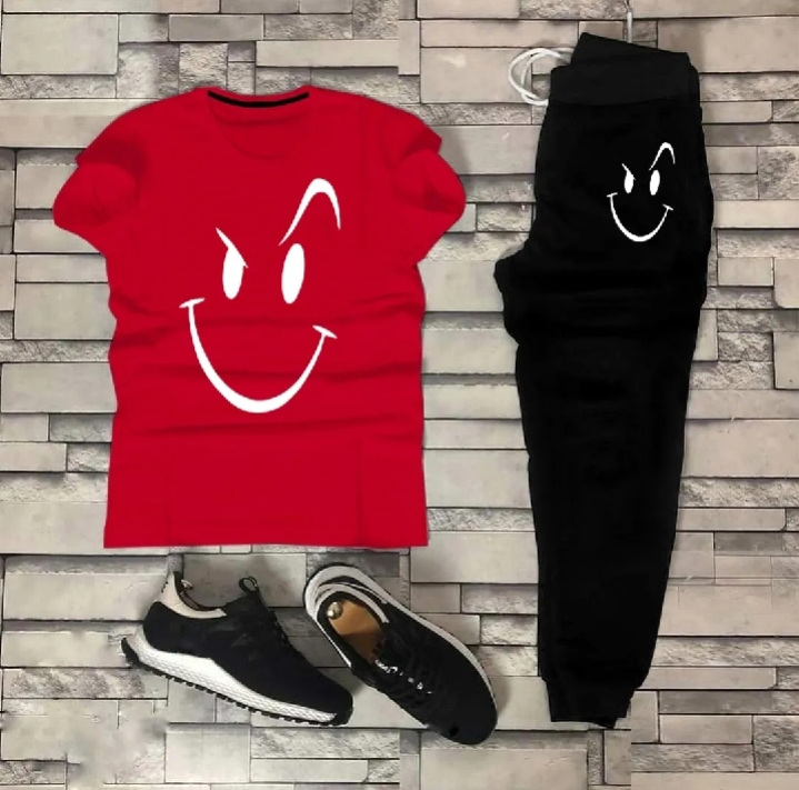 Fashionable Trendy Multicolor Happy Face Summer Track suit for Boys and Men