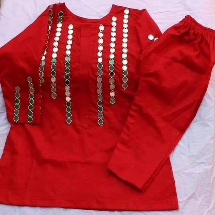 Girls' Cotton 2-Piece Suit | Mirror Work Kurta & Trouser
