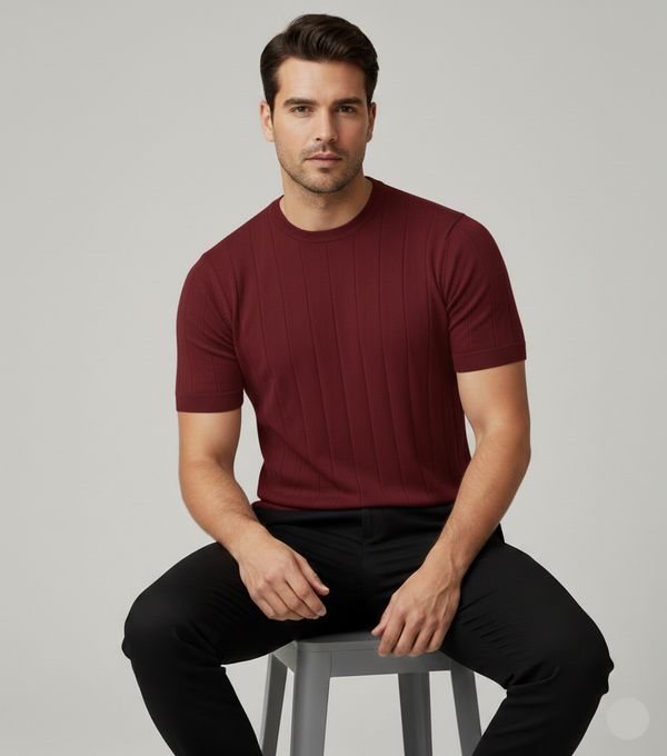 NEW DROP NEEDLE TEXTURE T-SHIRT FOR BOYS AND MEN - OLD MONEY KNITTED TSHIRT FOR BOYS AND MEN - SUMMER WEAR KNITTED TSHIRT FOR MEN