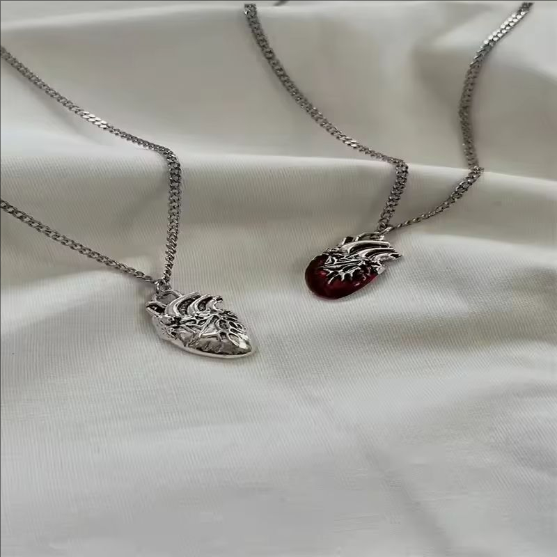 New Anatomical Red Heart Necklace Y2k Grunge Jewelry Dainty Silver Color Tonebloody Red Human Heart Pendant personalized 