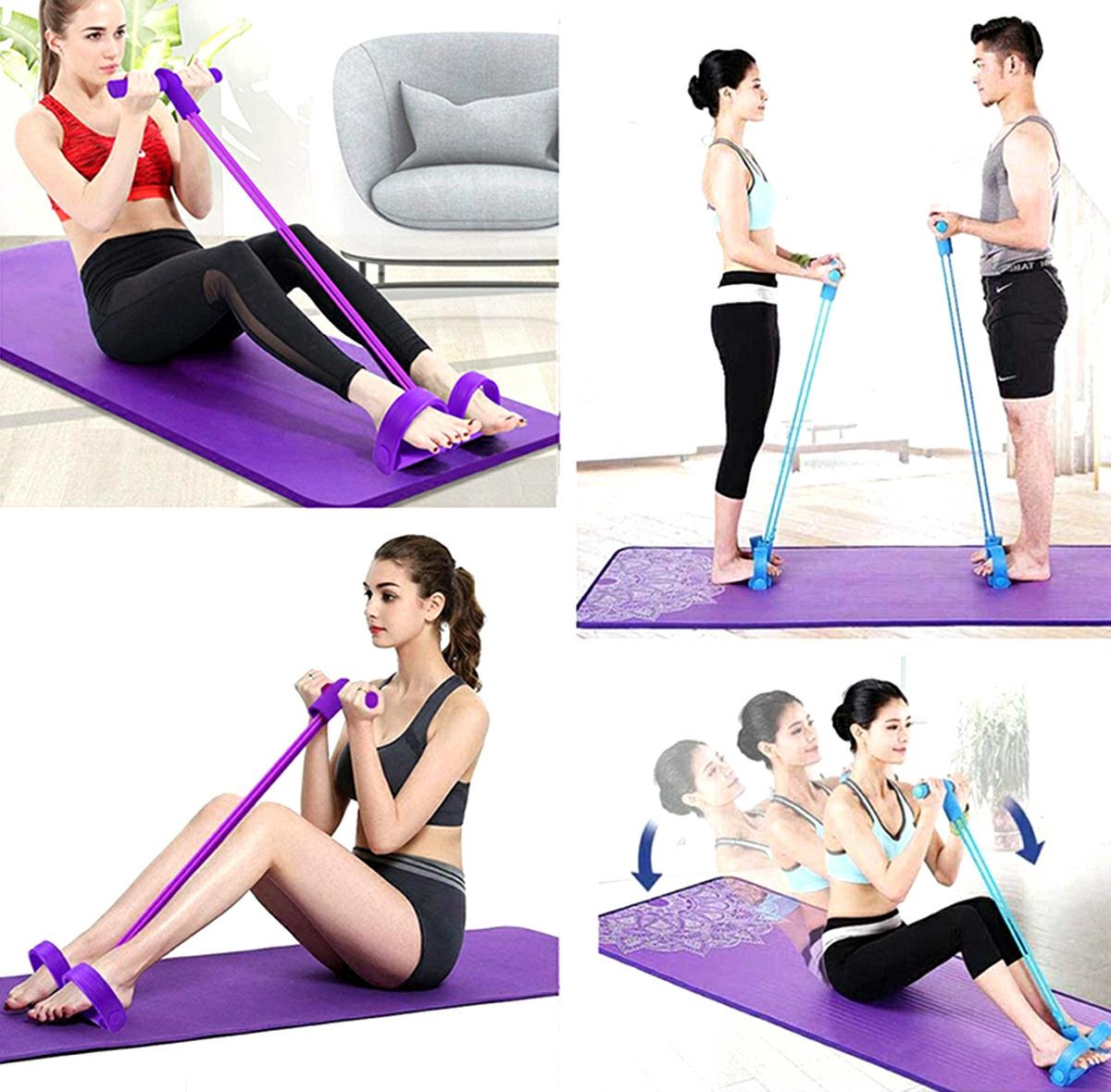 Tummy Trimmer Belly Fat Burner| Double Spring Pull Reducer Resistance Band with Foot Pedal| 4-Tube Elastic Yoga Abs Abdominal Workout Equipment for Weight Loss, Arm Muscle Builder & Core Strength Training – Home Gym Fitness Body Exerciser for Men & Women