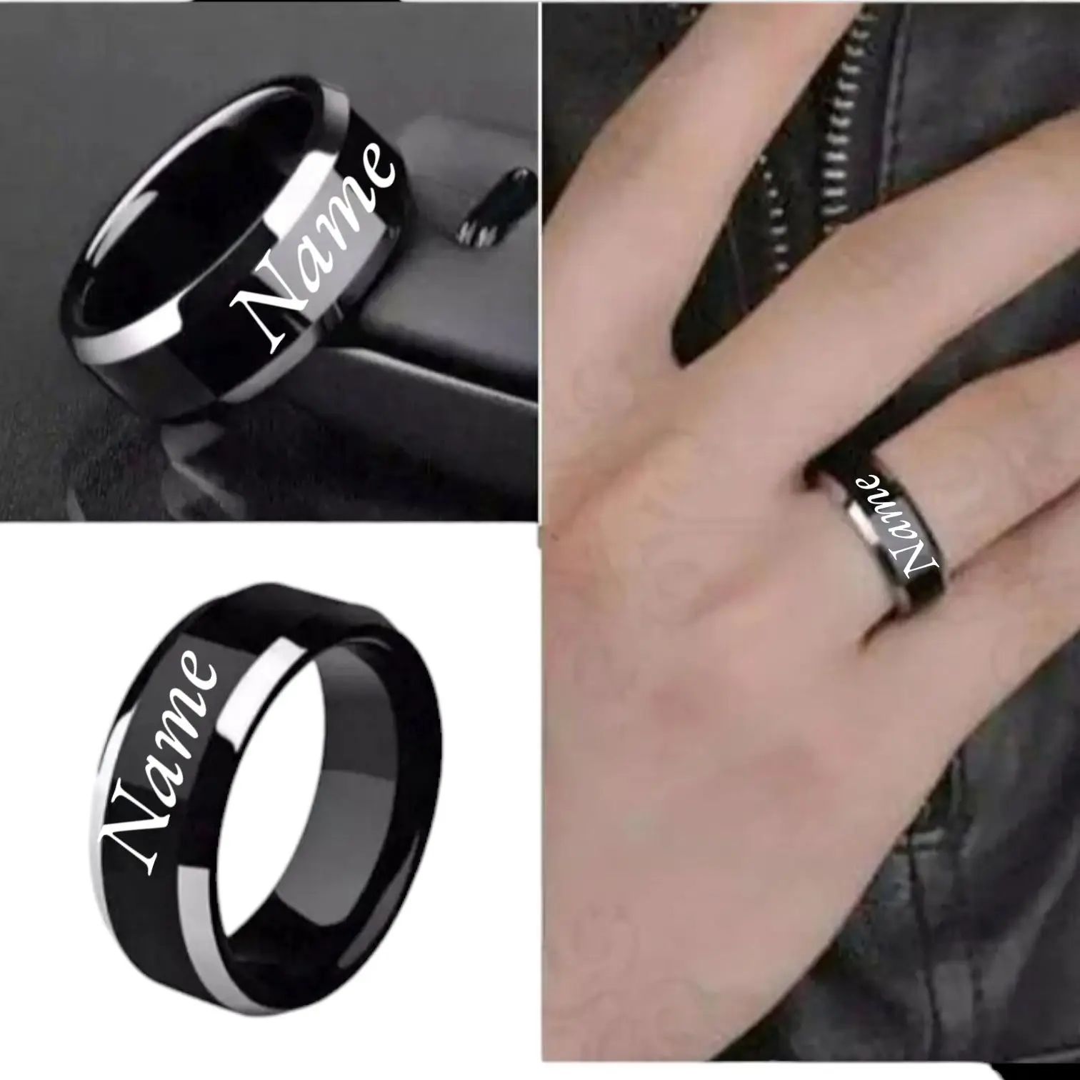 Customized Black Name Ring With Gift Box Price Changed high Quality Stainless steel Ring with free name Engraving The Gift Customizers