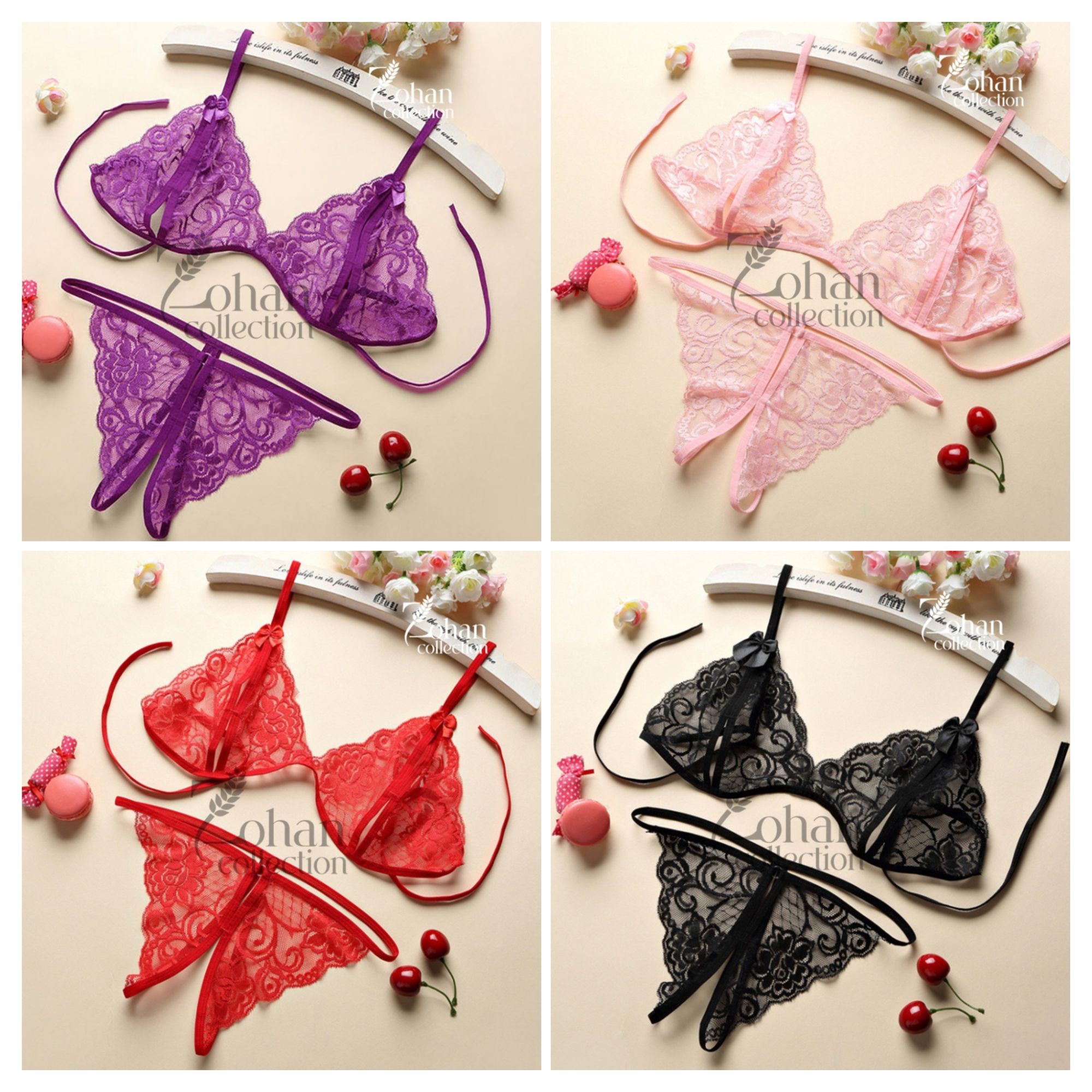(Cup Size Small) -   Elegant Lace Bra & Panty Set | Halter Neck, V-Cut Lingerie