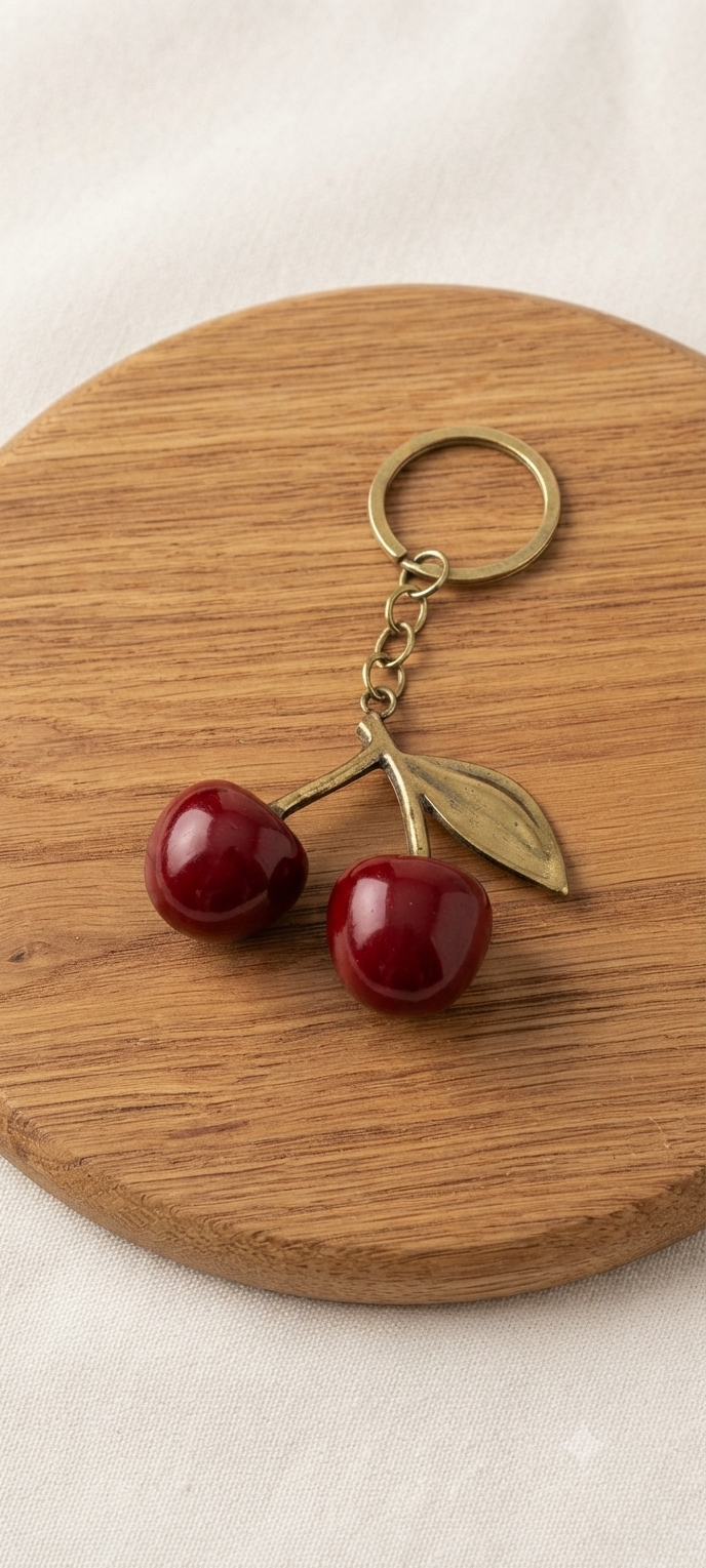 Cherry Design Metal Keychain – Elegant Accessory for Bags, Keys, and Wallets