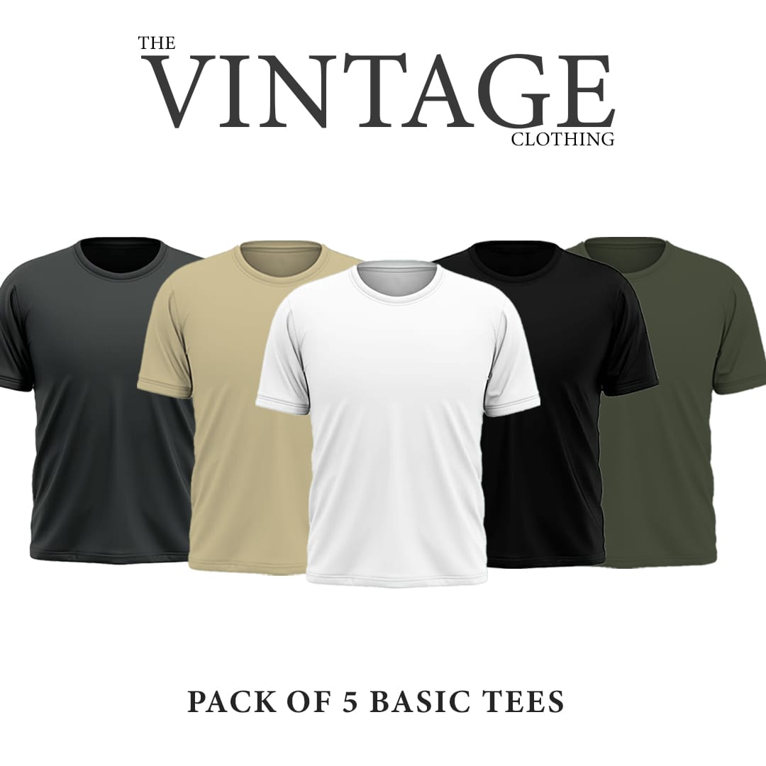 Vintage apparels Pack of 5 plain half sleeves Multicolor Summer Friendly T-shirts - for Men