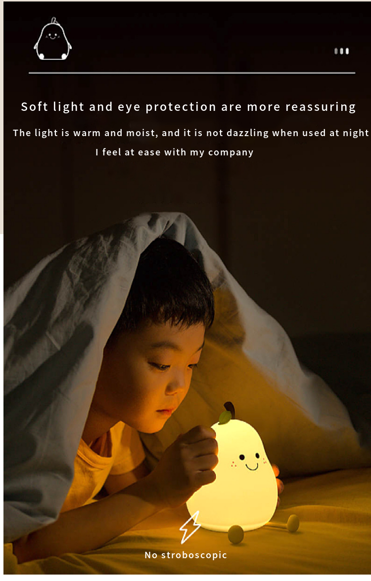Silicone Cute Cartoon Pear Shaped Pat Light Bedroom Lamp Soft Rechargeable Night Light