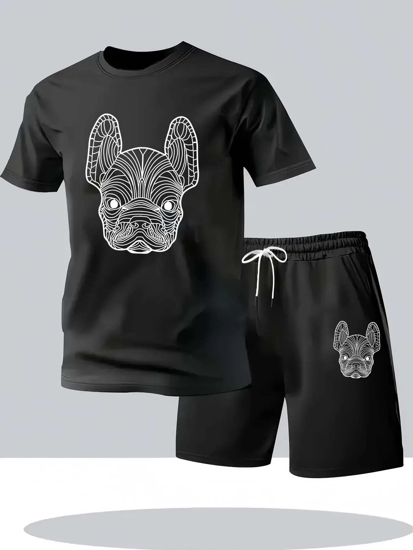 New summer fitness sportswear for men, short-sleeved T-shirt and shorts two-piece set, breathable and quick-drying casual wear.