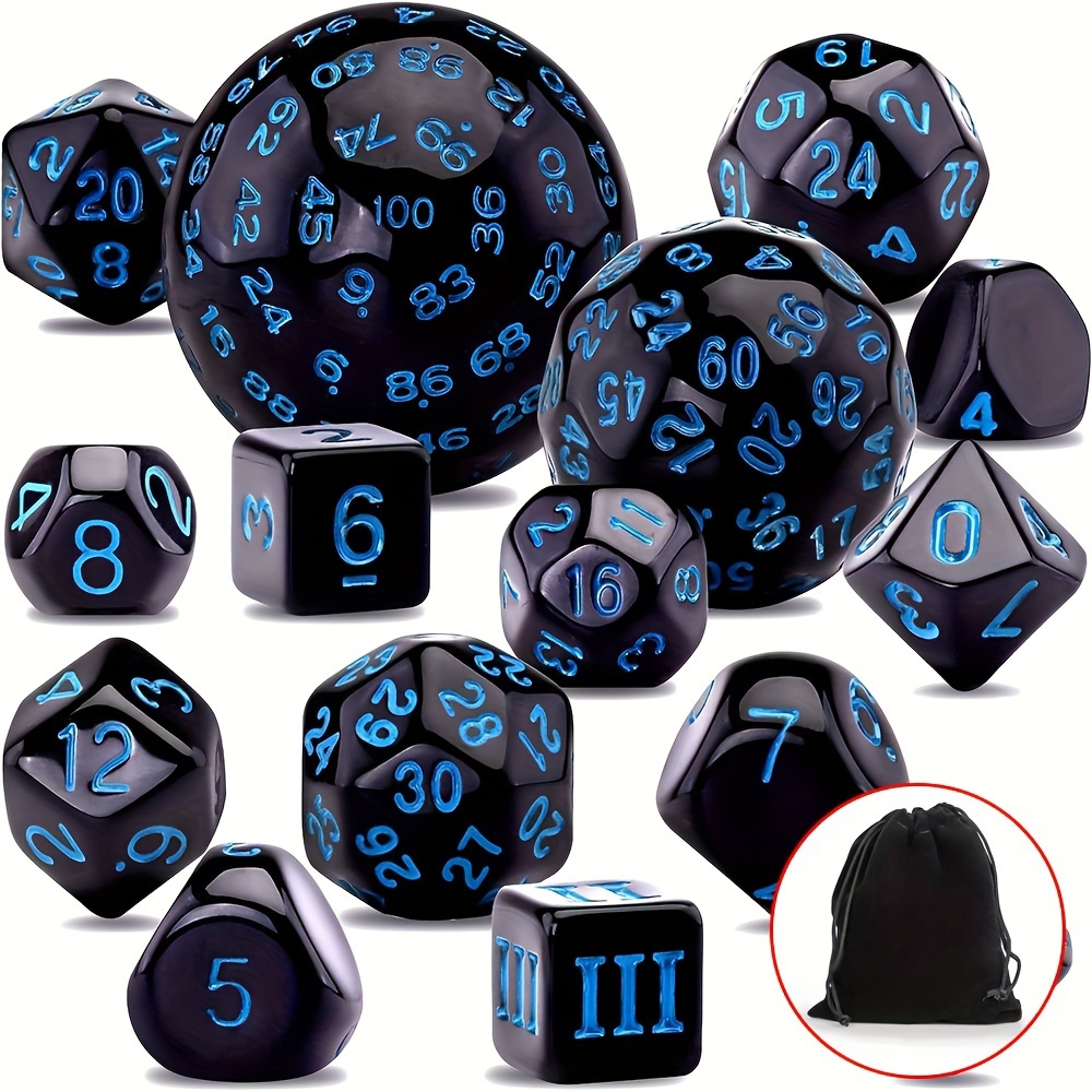 DND Polyhedron D3-D100 Dice Set (15 Pieces) for Roleplaying Tabletop Game with Drawstring Pouch