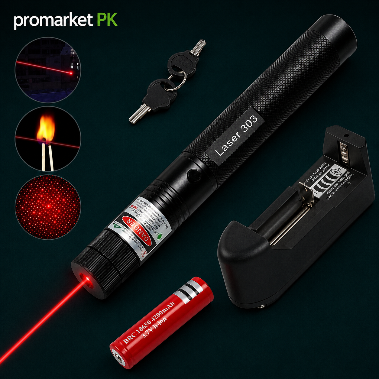Green LASER LIGHT, Green Laser Pointer With Rechargeable Battery, Charger and Lock Key for teaching, astronomy, pets training, tour guide, classroom and business presentations, outdoor activities, travel