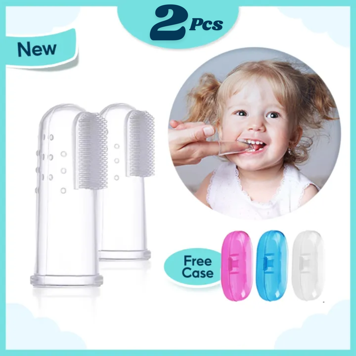 2pcs Silicone Baby Finger Toothbrush Extra Soft Safe Baby Tooth Brush Teether Transparent Finger Toothbrush for Kids Infant Children High Quality Oral Care Tool