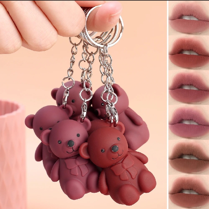 1 piece random color Teddy Bear Trendy LIP GLOSS MATTE Keychain Style MAKE UP YOUR LIP| Bear Gloss|