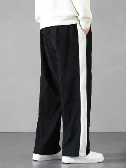 Men's Black Wide Leg Trouser with White Side Stripe