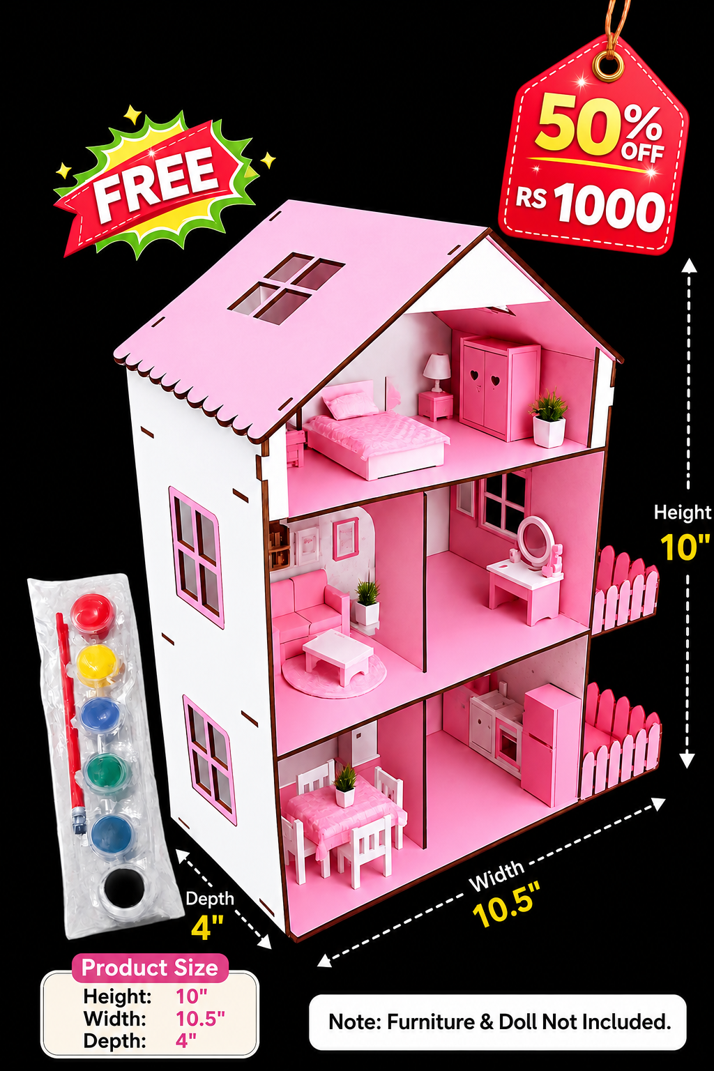 DIY Wooden Doll House for Kids | 3 Floor Miniature House | Paint & Assemble Activity