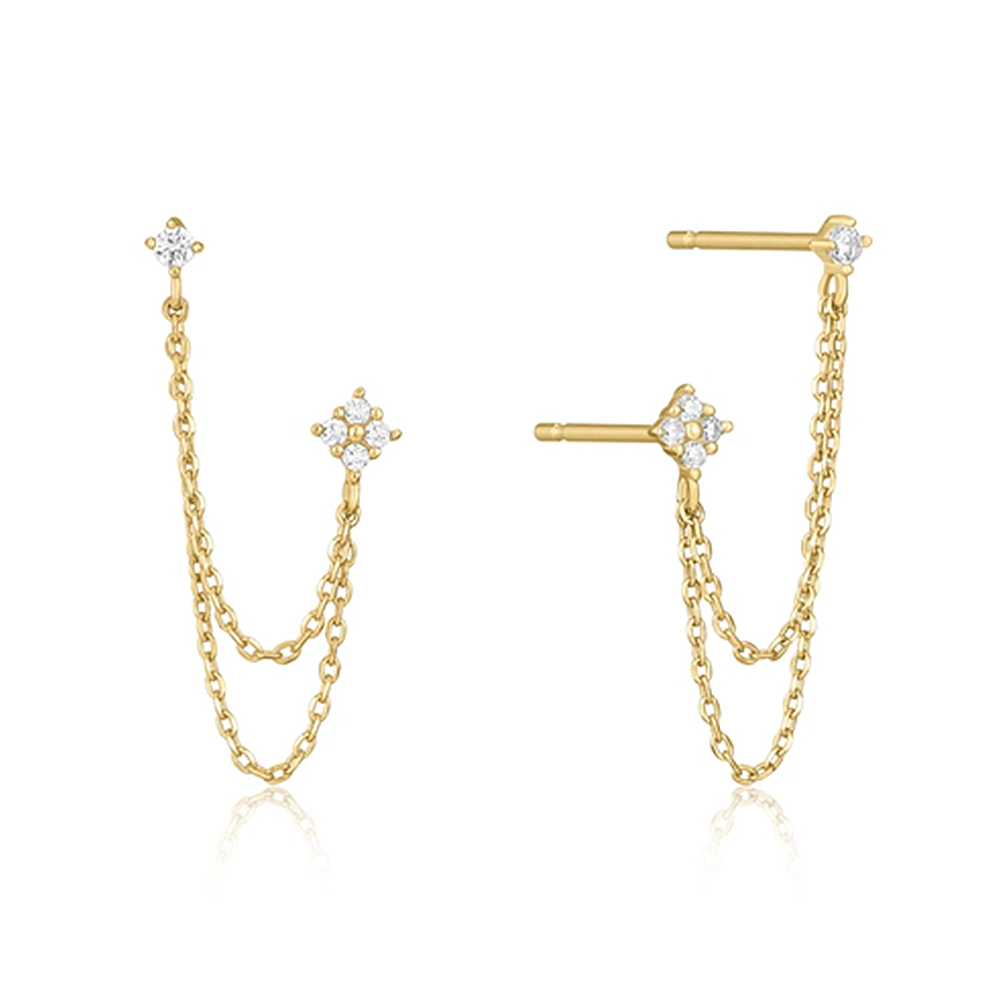 Huitan  Double Ear Studs Tassel Chains Hanging Earrings for Women Ear Piercing 3 Metal Color Luxury CZ Hot Jewelry