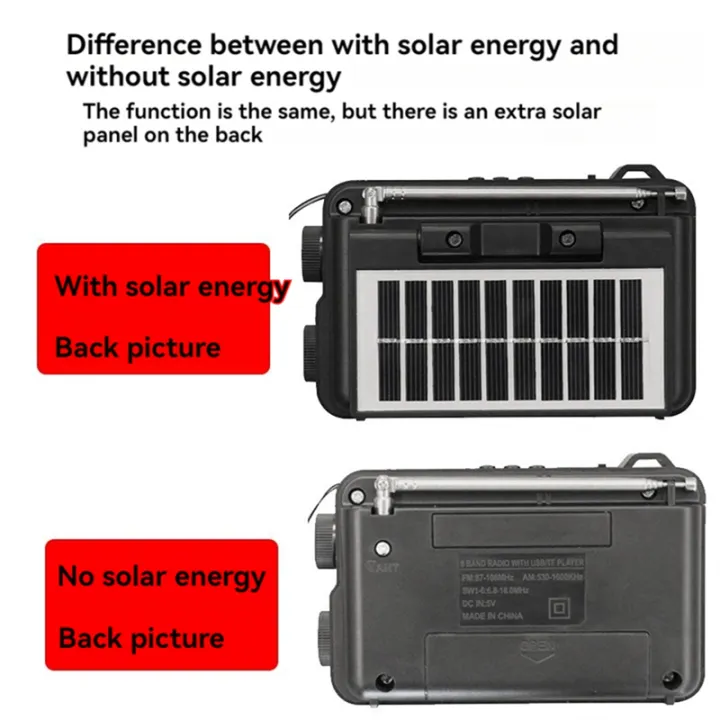 MINI Radio with Solar Pocket FM AM SW Radios Receiver Built-in Speaker Wireless Bluetooth Music Player with LED Light,A
.