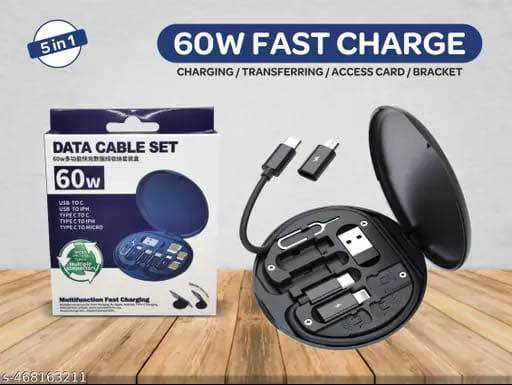 Multifunctional Charging Cable Set | 6 in 1 USB Fast Charging Cable Kit | Type C, Micro USB & Lightning Adapter | Portable Travel Cable Organizer