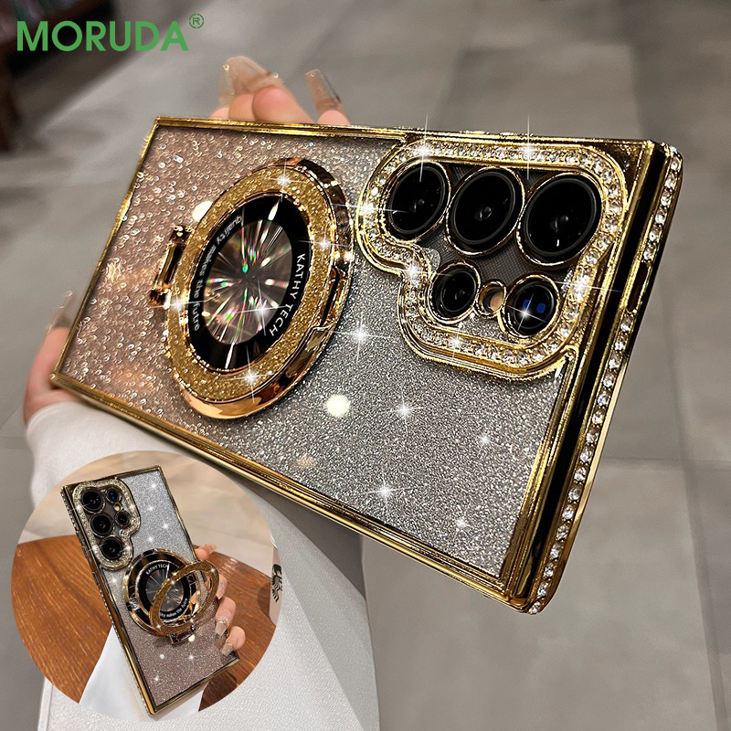 S26Ultra Glitter Bracket Case For   S25 S24 S23 S22 Ultra S26 Plus  Magnetic Diamond Shockproof Cover