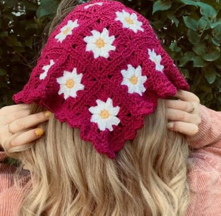 Handmade Crochet Bandana Head Scarf Boho Hair Accessory