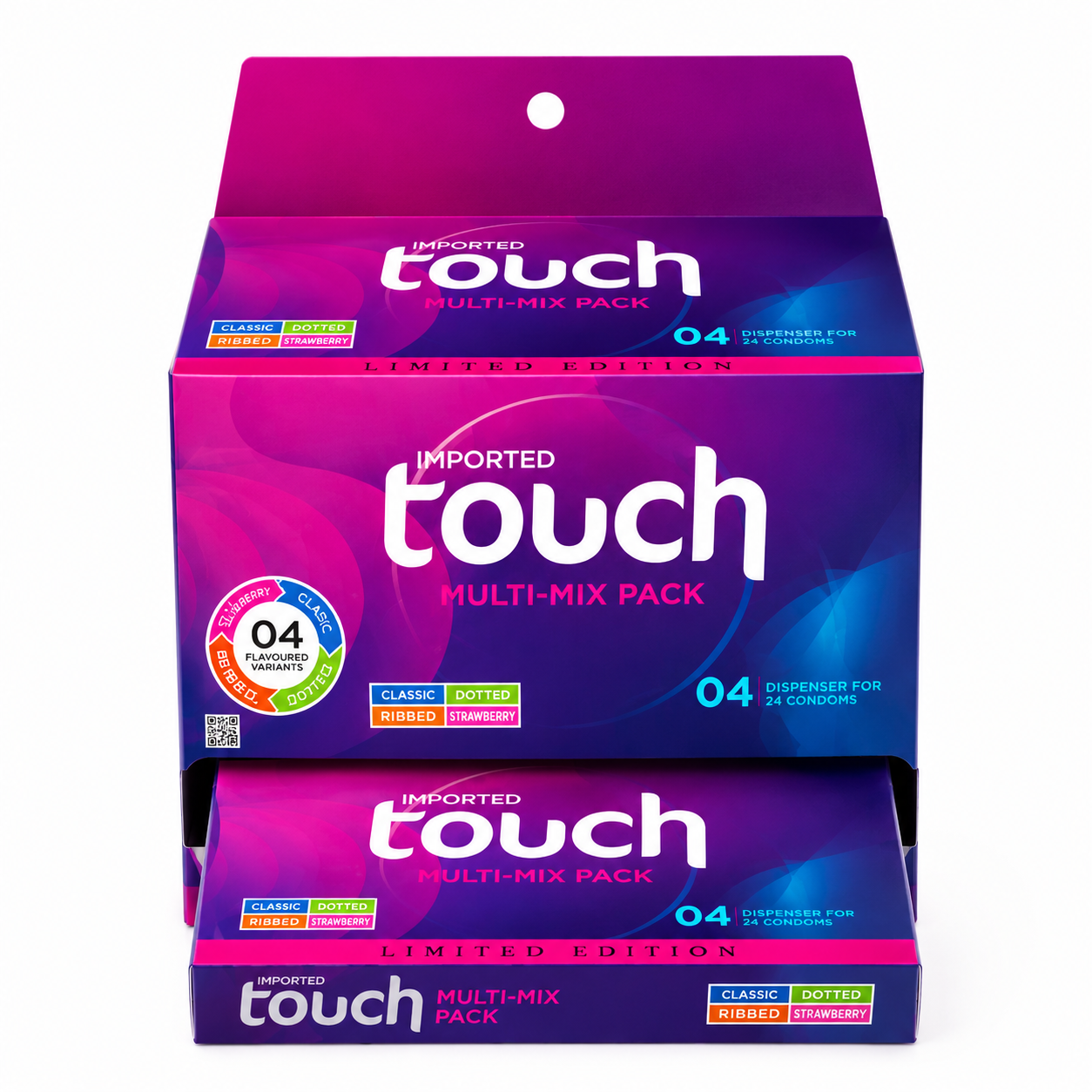 Touch Multi Mix Condoms 6 Pieces Dispenser Lubricated Natural Latex for Protection Pack of 4