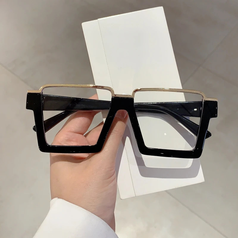 KAMMPT Oversized Square Glasses New Women Stylish Semi Metal Rim Eyeglasses Trendy Vintage Design Blue Light Blocking Eyewear