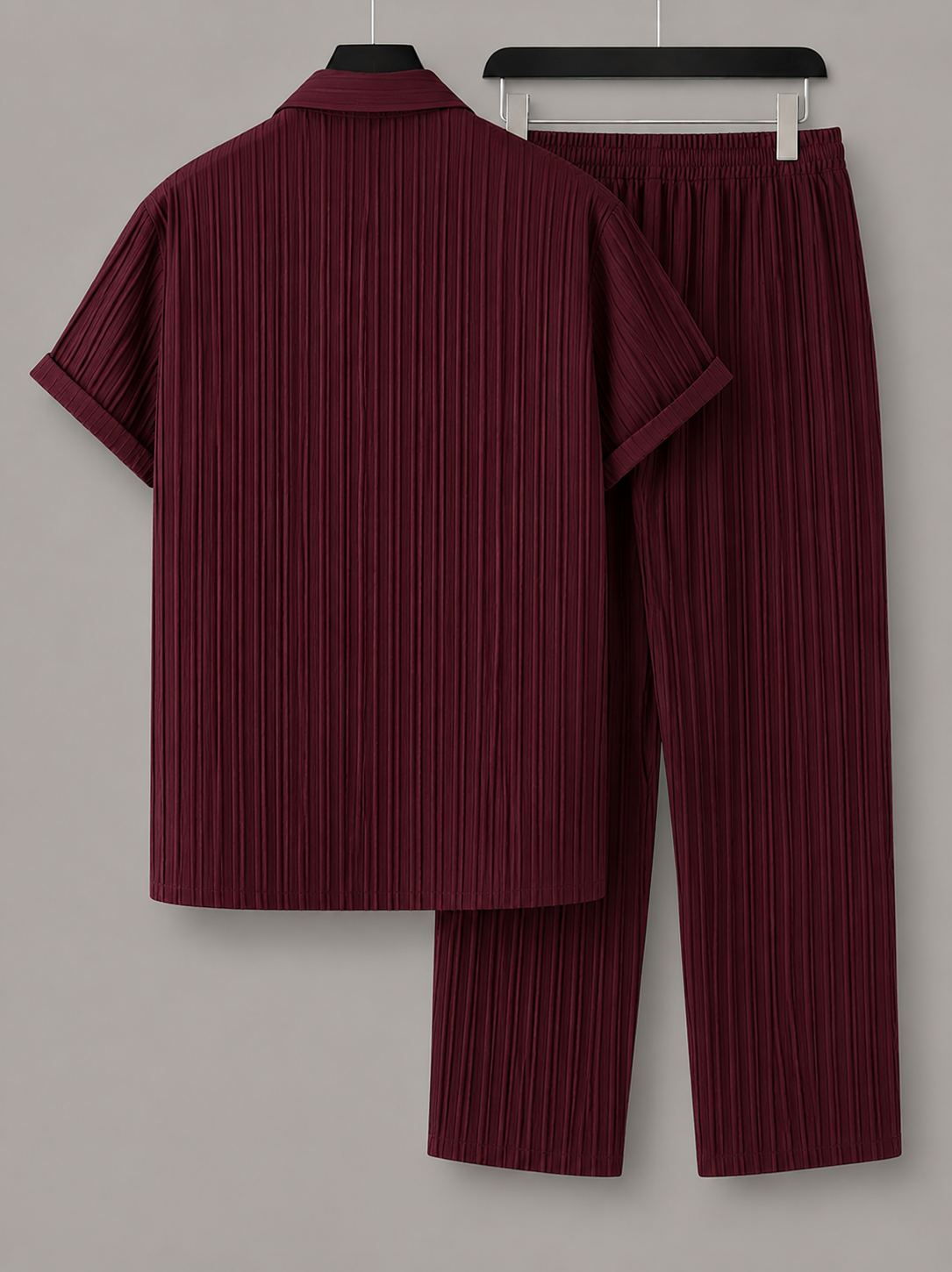ALPHA MALE|Men Textured Co-Ord Set Short Sleeve Shirt and Trouser Summer Outfit Casual Two Piece Matching Set