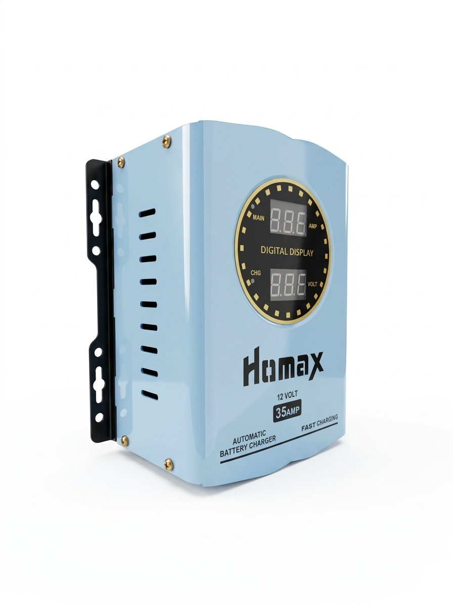 Homax 12V 35A Automatic Battery Charger With Smart Digital Display,  Fast Charger with NEW MOSFET & 100% Copper Technology Suitable for Car, Bike, UPS Lead-Acid Batteries, 35 Amp 12V Faster Series