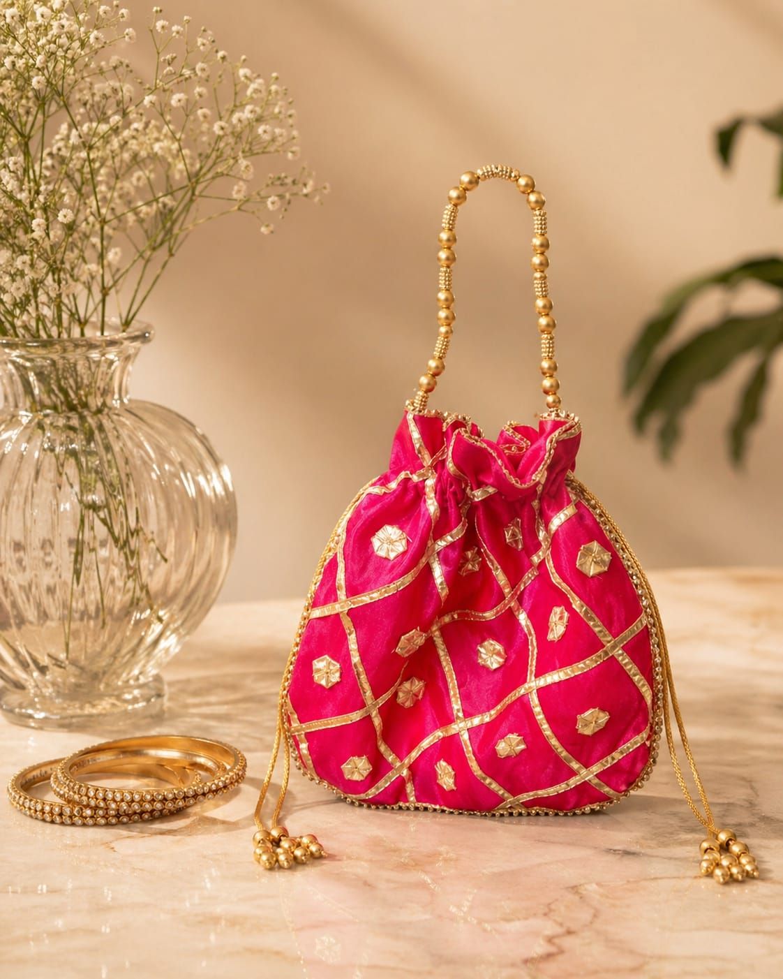 Fancy embroidered clutch/potli bag for wedding parties designer traditional potli gol bag with Handmade Gota work
