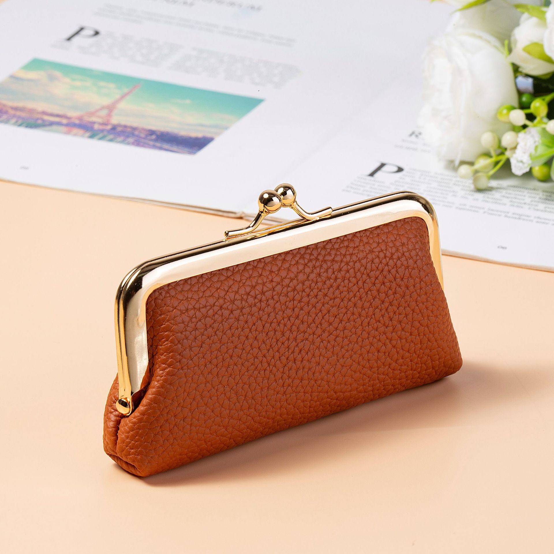 【Bag-In-A-Bag, Storage Bag】Mini First-Layer Cowhide Storage Bag for Women, Genuine Leather Fashion Lipstick Bag, Compact Clip Bag, Ladies' Clutch Bag