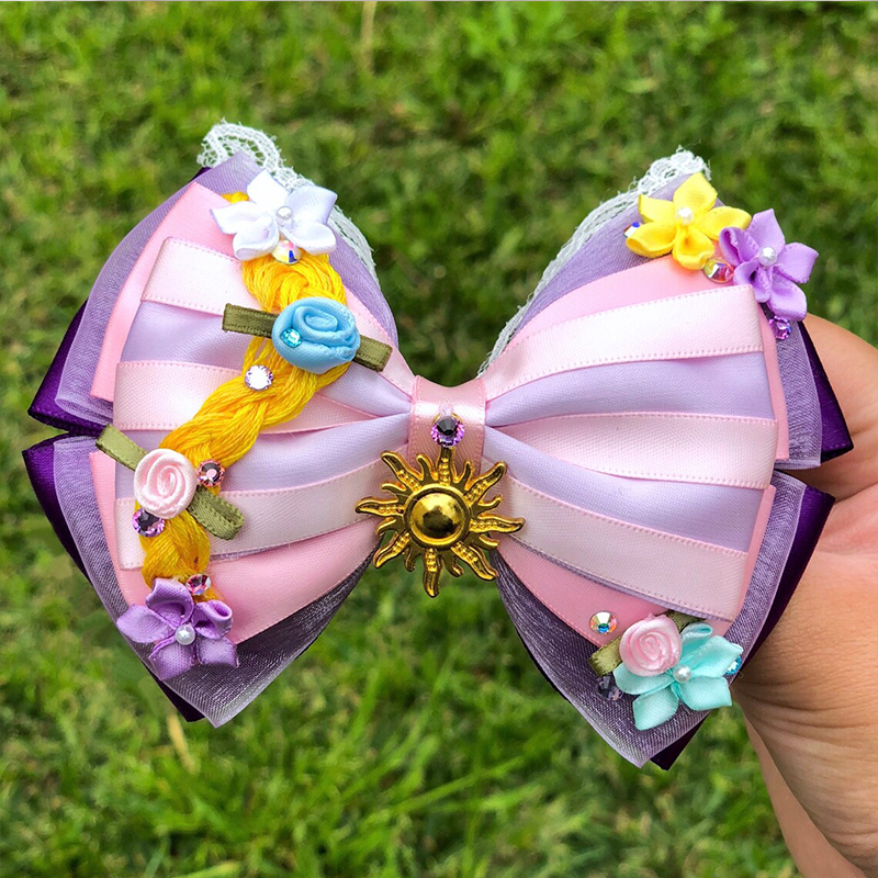1Pcs Disney Rapunzel Hair Accessories for Girls Chameleon Sunflower Ears Clip Women Tangled Head Bands Kids Sequins Bow Headwear