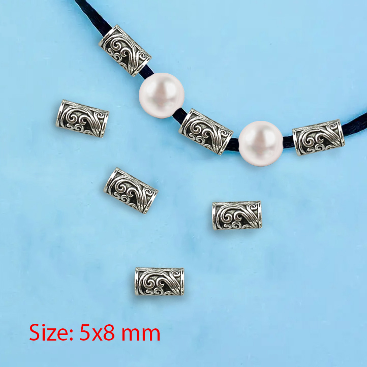 30pcs Antique Silver Tube Spacer Beads – Tibetan Column Beads for DIY Jewelry Making (5x8mm)