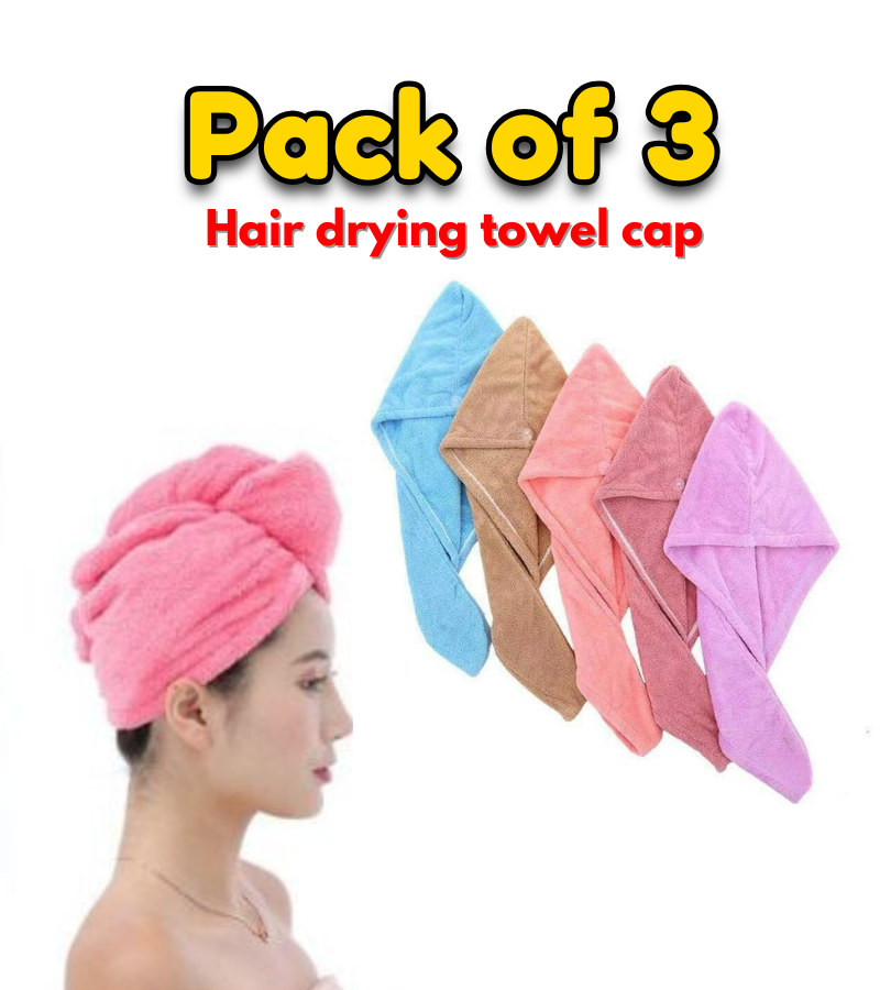 Pack Of 3 - Microfiber Quick Dry Bath Hair Drying Towel | Head Wrap Hat Super Absorbent Shower Cap | Hair Dryer Cap Towel | Magic Instant Hair Dryer Cap Towel Hair Wrap Towel Best For Women | 3 pcs random colour